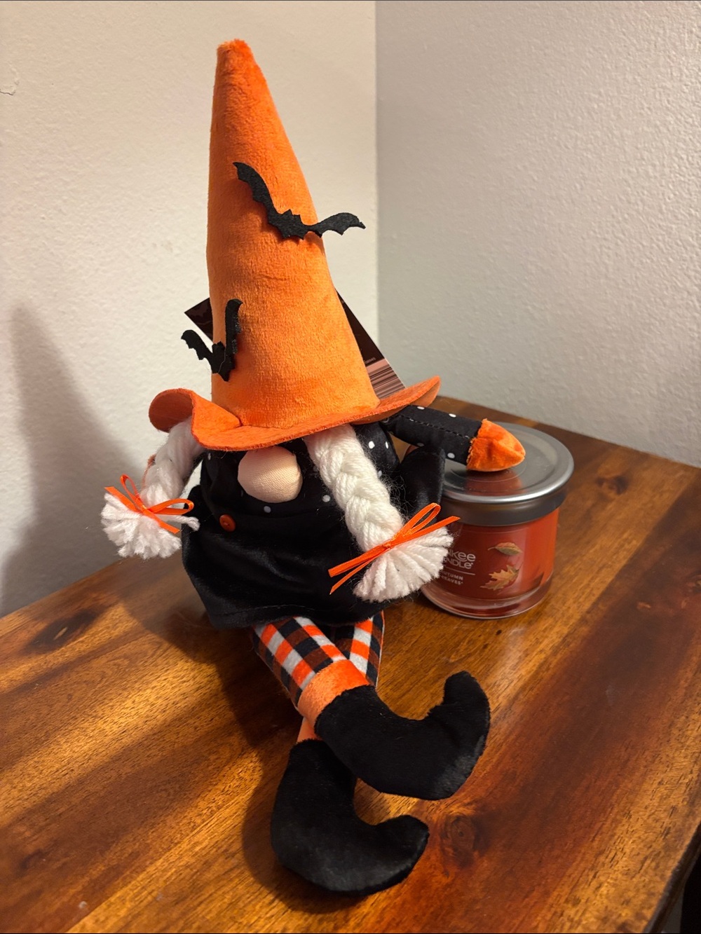 Halloween Witch Gnome & Yankee Candle Autumn Leaves Single Wick Candle NWT